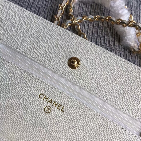 Chanel WOC Flap Shoulder Bag Offwhite Calfskin Leather A33814 Gold