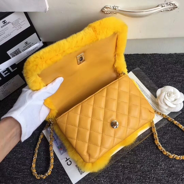 Chanel Original Leather Cony Hair Shoulder Bag CH5530 Yellow