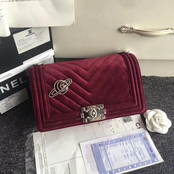 Chanel Le Boy Original Velvet Leather A67086 Wine