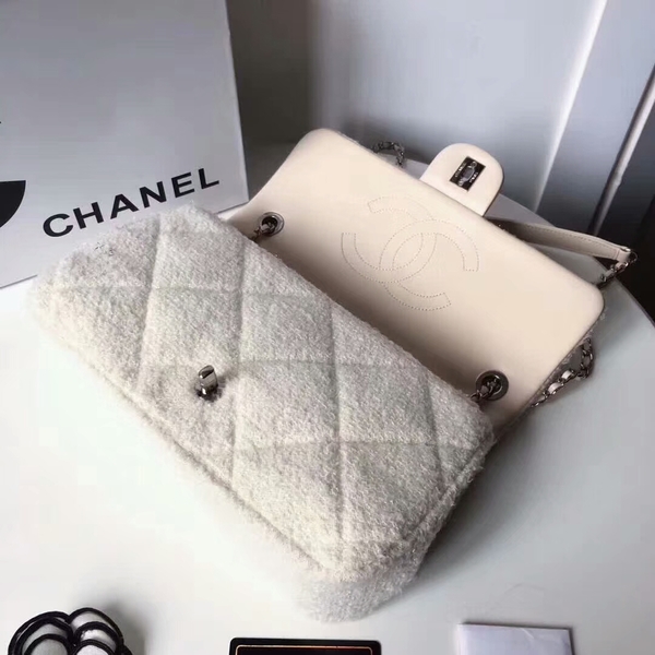 Chanel Original Suede Leather Flap Shoulder Bag A8128 White