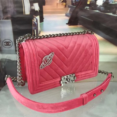 Boy Chanel Flap Shoulder Bag Chevron Velvet Leather A67068A Rose