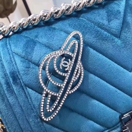 Boy Chanel Flap Shoulder Bag Chevron Velvet Leather A67068B Blue