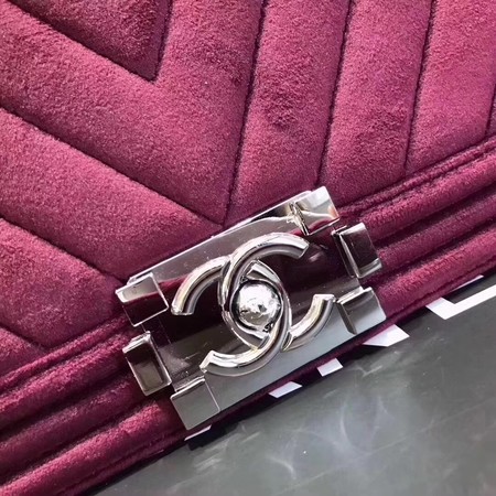 Boy Chanel Flap Shoulder Bag Chevron Velvet Leather A67068B Purple