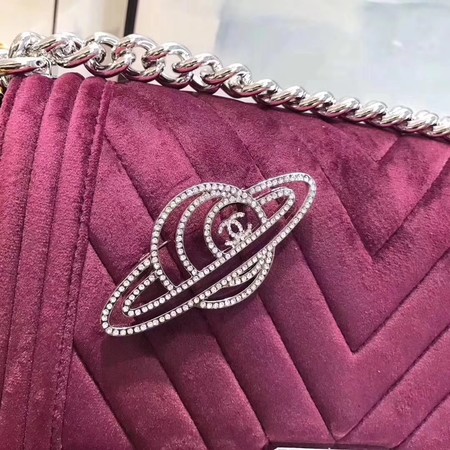 Boy Chanel Flap Shoulder Bag Chevron Velvet Leather A67068B Purple