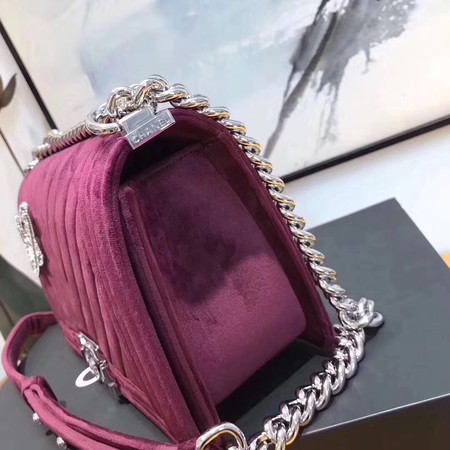 Boy Chanel Flap Shoulder Bag Chevron Velvet Leather A67068B Purple