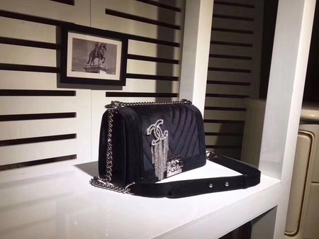 Boy Chanel Flap Shoulder Bag Chevron Velvet Leather A67068C Black