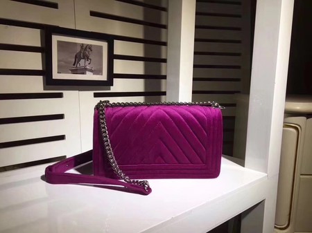 Boy Chanel Flap Shoulder Bag Chevron Velvet Leather A67068C Purple