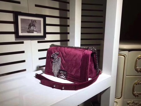 Boy Chanel Flap Shoulder Bag Chevron Velvet Leather A67068C Wine