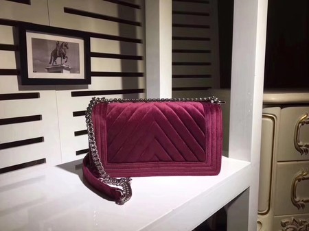 Boy Chanel Flap Shoulder Bag Chevron Velvet Leather A67068C Wine