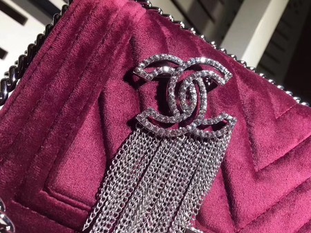 Boy Chanel Flap Shoulder Bag Chevron Velvet Leather A67068C Wine