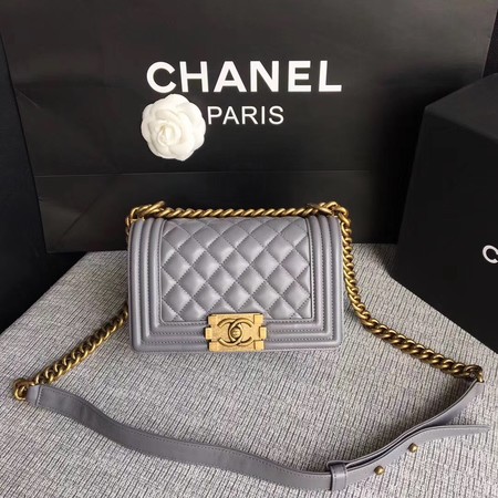 Boy Chanel Flap Shoulder Bag Sheepskin Leather A67085 Grey