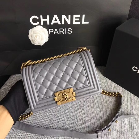 Boy Chanel Flap Shoulder Bag Sheepskin Leather A67085 Grey