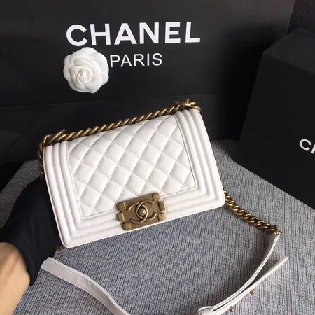 Boy Chanel Flap Shoulder Bag Sheepskin Leather A67085 White