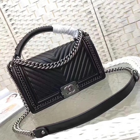 Boy Chanel Top Flap Bag Original Chevron Sheepskin A67088 Black