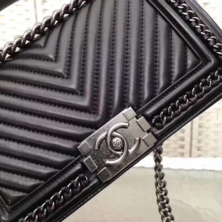 Boy Chanel Top Flap Bag Original Chevron Sheepskin A67088 Black