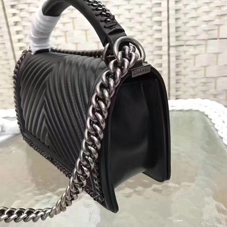 Boy Chanel Top Flap Bag Original Chevron Sheepskin A67088 Black