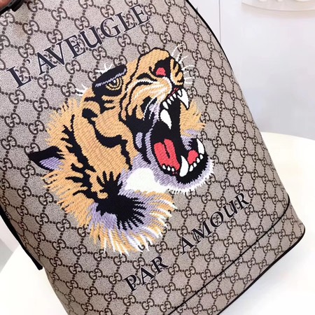 Gucci Angry Cat Print GG Supreme Backpack 419584 Brown