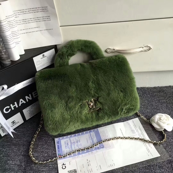 Chanel Original Leather Cony Hair Shoulder Bag CH5531 Green