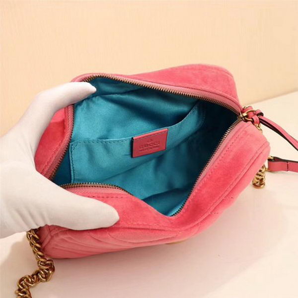 Gucci GG Marmont Matelasse Velvet Shoulder Bag 447632 Pink