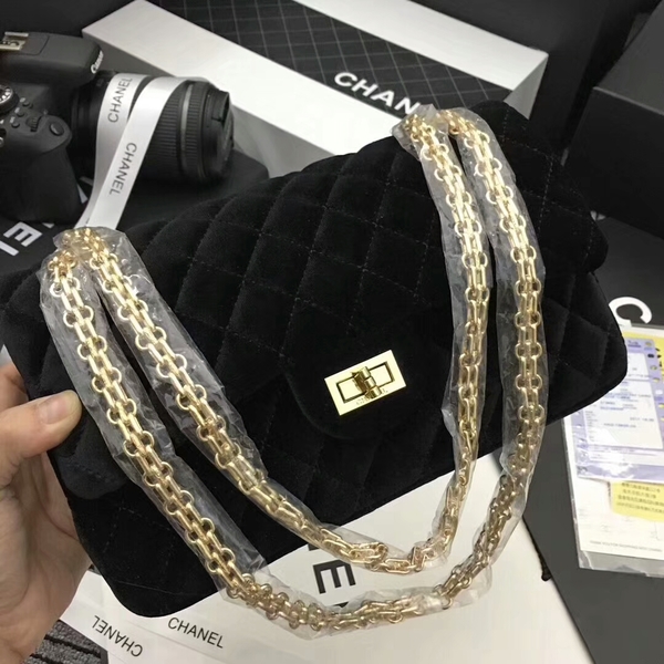 Chanel Suede Leather Flap Shoulder Bag CF8130 Black