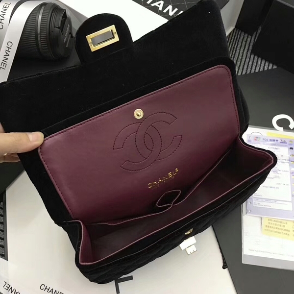 Chanel Suede Leather Flap Shoulder Bag CF8130 Black