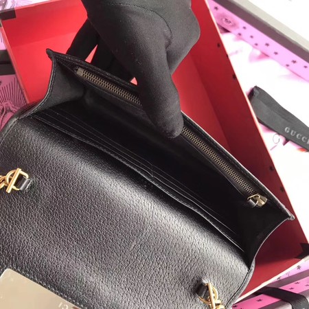 Gucci Leather mini Chain Bag with Double G and Crystals ‎499782 Black