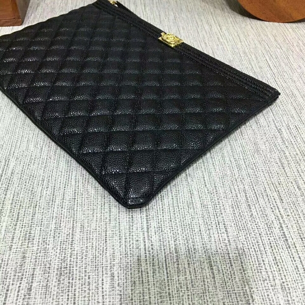 Chanel Clutch Bag Black Caviar Leather 7010 Gold