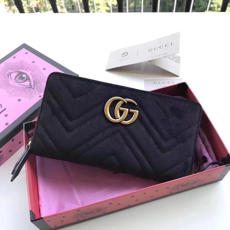 Gucci GG Marmont Velvet Zip Around Wallet 443123 Black