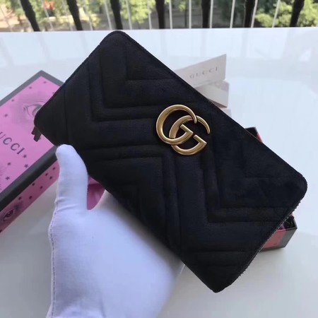 Gucci GG Marmont Velvet Zip Around Wallet 443123 Black