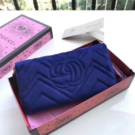 Gucci GG Marmont Velvet Zip Around Wallet 443123 Blue