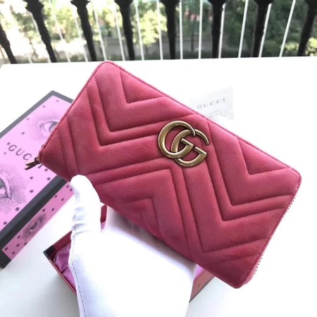 Gucci GG Marmont Velvet Zip Around Wallet 443123 Pink