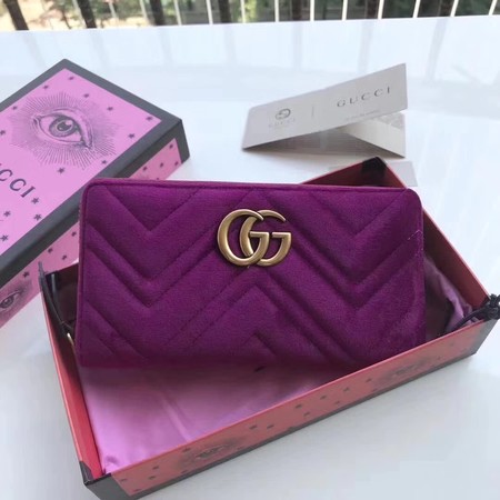 Gucci GG Marmont Velvet Zip Around Wallet 443123 Purple