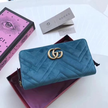 Gucci GG Marmont Velvet Zip Around Wallet 443123 SkyBlue