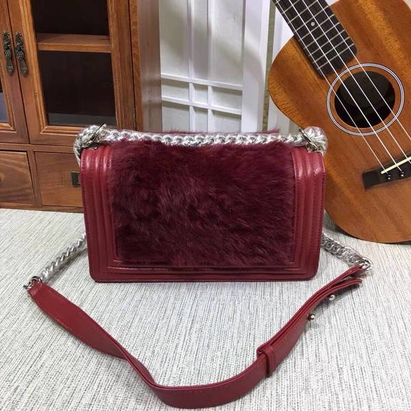 Chanel Le Boy Flap Shoulder Bag Coney Skin 8711A Red