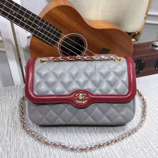 Chanel Calfskin Leather Flap Shoulder Bag 8007A Grey