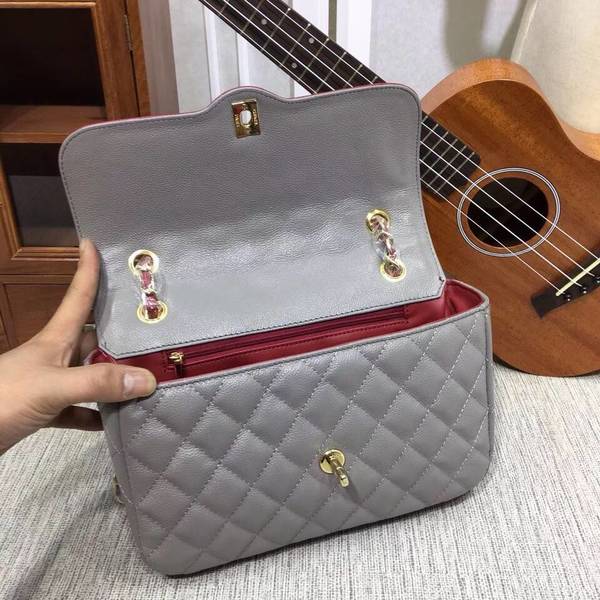 Chanel Calfskin Leather Flap Shoulder Bag 8007A Grey