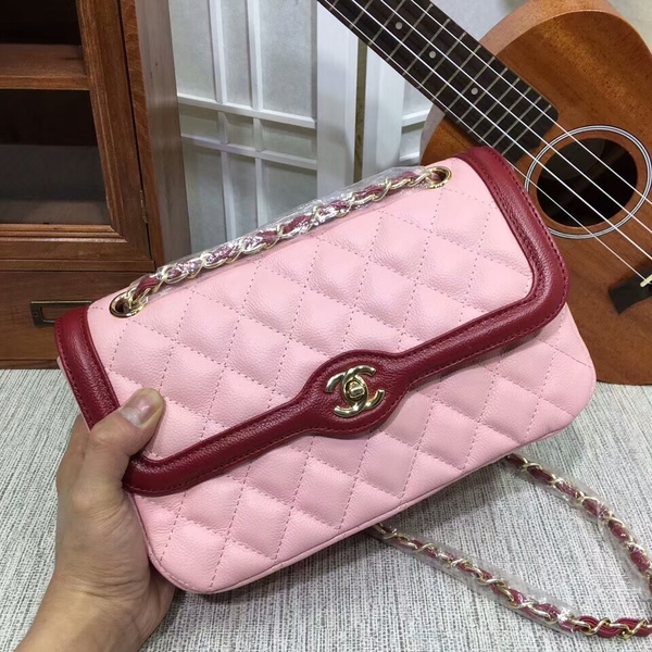 Chanel Calfskin Leather Flap Shoulder Bag 8007A Pink