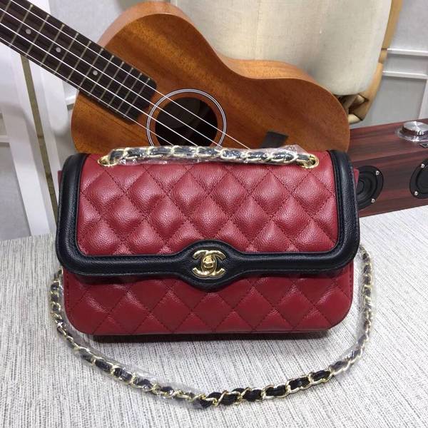 Chanel Calfskin Leather Flap Shoulder Bag 8007A Red