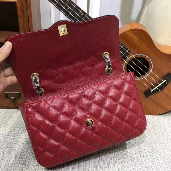 Chanel Calfskin Leather Flap Shoulder Bag 8007A Red