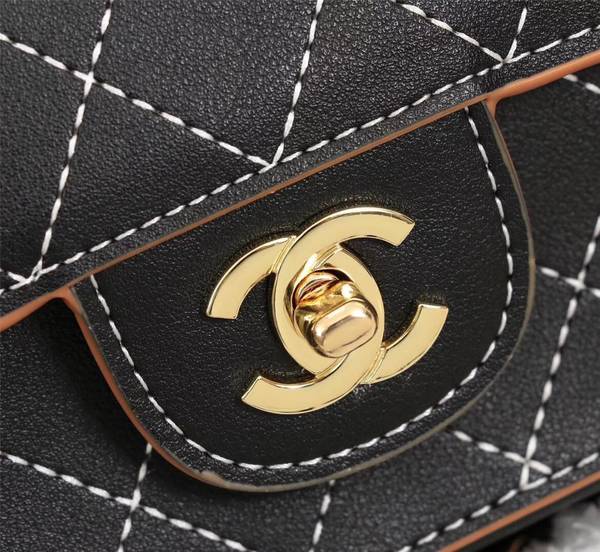 Chanel Flap Shoulder Bag Calfskin Leather 8925 Black