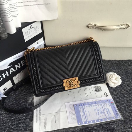 Boy Chanel Flap Bag Original Chevron Leather A67086 Black