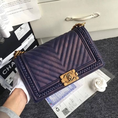 Boy Chanel Flap Bag Original Chevron Leather A67086 Blue