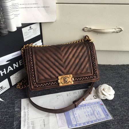 Boy Chanel Flap Bag Original Chevron Leather A67086 Bronze