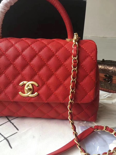 Chanel Classic Red Top Handle Bag Red Original Leather A92292 Gold