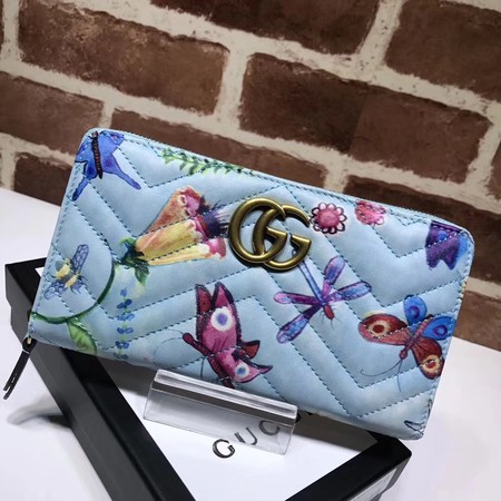 Gucci GG Marmont Velvet Zip Around Wallet 443123 SkyBlue