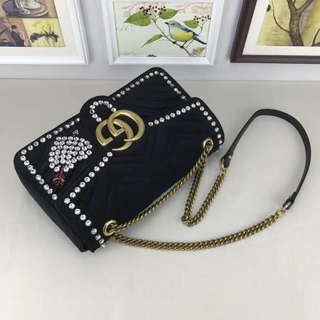 Gucci GG Marmont Embroidered Velvet Bag 443496 Black