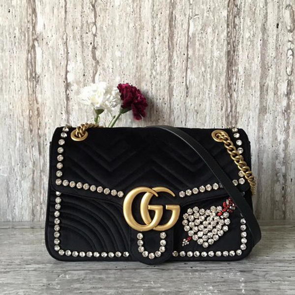 Gucci GG Marmont Embroidered Velvet Bag 443496 Black