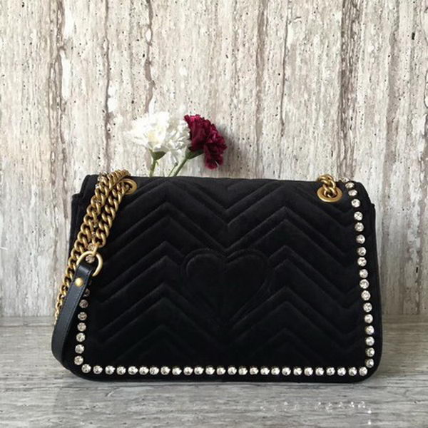 Gucci GG Marmont Embroidered Velvet Bag 443496 Black