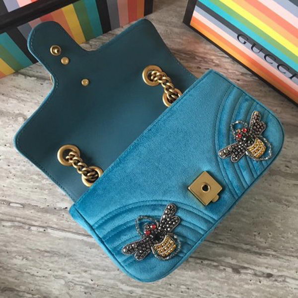 Gucci GG Marmont Embroidered Velvet mini Bag 446744 Blue