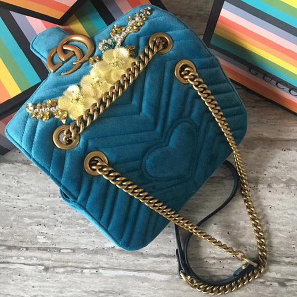 Gucci GG Marmont Embroidered Velvet mini Bag 446744 Blue